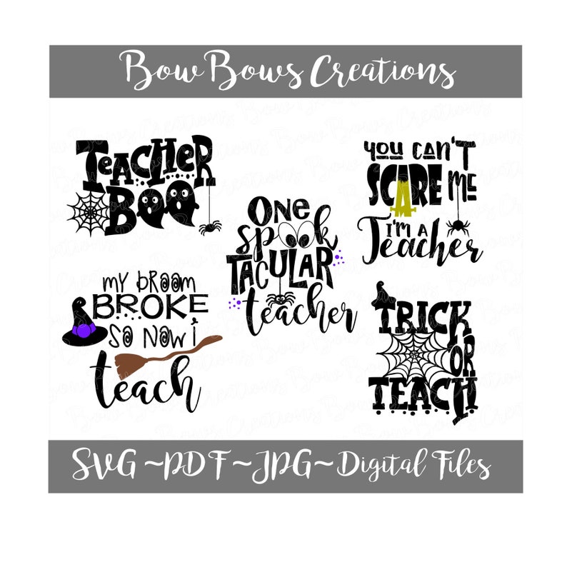 Download Teacher Set Of 5 Halloween Digital Cut File Svg Vinyl Car Window Sticker Decal Monogram Tag Laptop Decal Spider Ghost Clip Art Art Collectibles