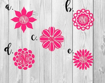 Flower Monogram Sticker // Sunflower Vinyl Car Window Decal // Daisy Accessory // Monogram Decal // Laptop Tag // with Letter Initials