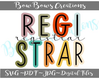 Registrar Teacher Student Sublimation Design // Retro Digital Download // Back To School // Outline Heat Press PNG