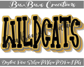 Wildcats Retro School Pride Sublimation Design // Sports Digital Download // Band Football Volleyball Softball Hand Drawn // Heat Press PNG