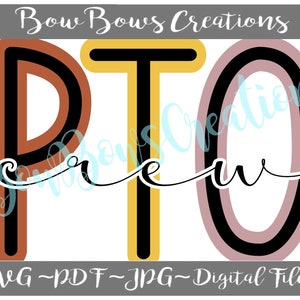 PTO Crew Sublimation Design // Retro Digital Download // Parent Teacher Association // Back To School // Outline Heat Press PNG