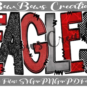 Eagles Doodle Letters PNG / School / Sports / PTA PTO Sublimation Design / Red White Digital Download / Dots Hand Drawn / Heat Press