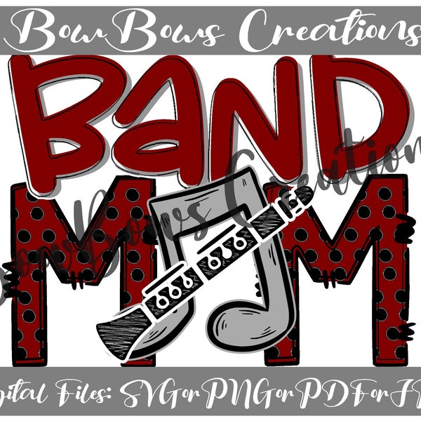 Mama Band Clarinet Mom Sublimation Design // Sport Digital Download // Music Note Drumline Color guard Hand Drawn // Football Heat Press PNG