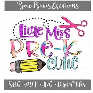 Little Miss Pre-K Cutie Preschool 4K 3K Teacher Student Sublimation Design // Digital Download // Back To School // Heart Heat Press PNG
