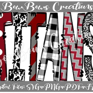 Titans Doodle Letters PNG / School / Sports / PTA PTO Sublimation Design / Red Grey Black Digital Download / Dots Hand Drawn / Heat Press