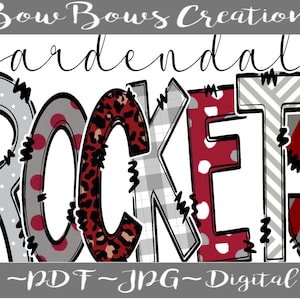 Rockets Doodle Letters PNG / School / Sports / PTA PTO Sublimation Design / Maroon Digital Download / Leopard / Dots Hand Drawn / Heat Press