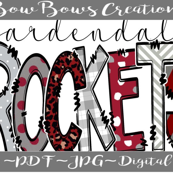 Rockets Doodle Letters PNG / School / Sports / PTA PTO Sublimation Design / Maroon Digital Download / Leopard / Dots Hand Drawn / Heat Press