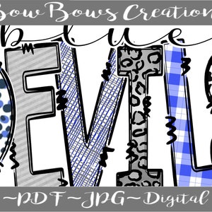 Devils Doodle Letters PNG / School / Sports / PTA PTO Sublimation Design / Royal Digital Download / Leopard / Dots Hand Drawn / Heat Press