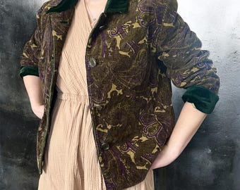Vintage 90s Corduroy Blazer, Paisley Velvet Collar Jacket, Boho Chic Admont