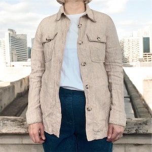 Marlboro Classics Light Women&#39;s Linen Jacket Vintage Shirt with Pockets size S
