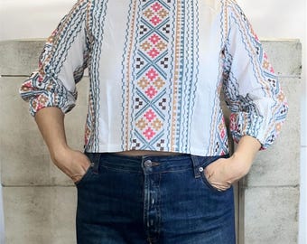 Embroidered short cotton handmade blouse