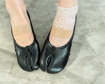 Tabi Mary Jane Shoes, Black Split Toe Ballerinas EU38