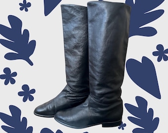 Vintage Gabor Gaby Knee Boots Leather Black Spring Autumn EU36/UK4