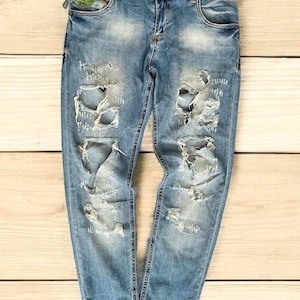 Philipp Plein vintage Straight Cut Jeans Blue Limited Edition Switzerland Est 1978  Rock Style Jeans with holes  Unisex W26L29