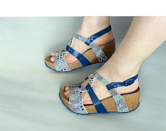 Desigual women's Leather Platform Sandals: Open Toe Wedge Summer Shoes  EU 39