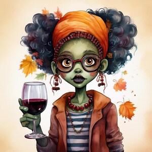 Cute African-American Halloween Zombies PNG, Vintage Zombie Watercolor,  Watercolor PNG, Black Art, Halloween Clipart,  African-American PNG
