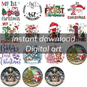 My 1st Christmas Ornament PNG Bundle of 10 Digital Art Designs for DIY Holiday Keepsakes Instant Download Newborn Gift Set