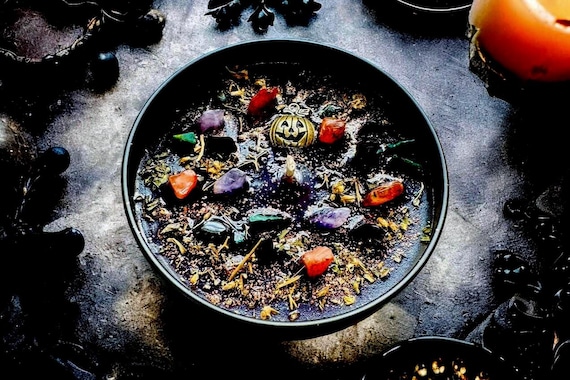 All Hallows Eve Soy Candle, Crystal & Herb Infused, Handmade