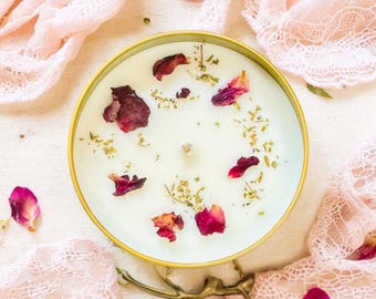 Rose Garden Soy Candle: Herbal Infused with Organic Rose Petals