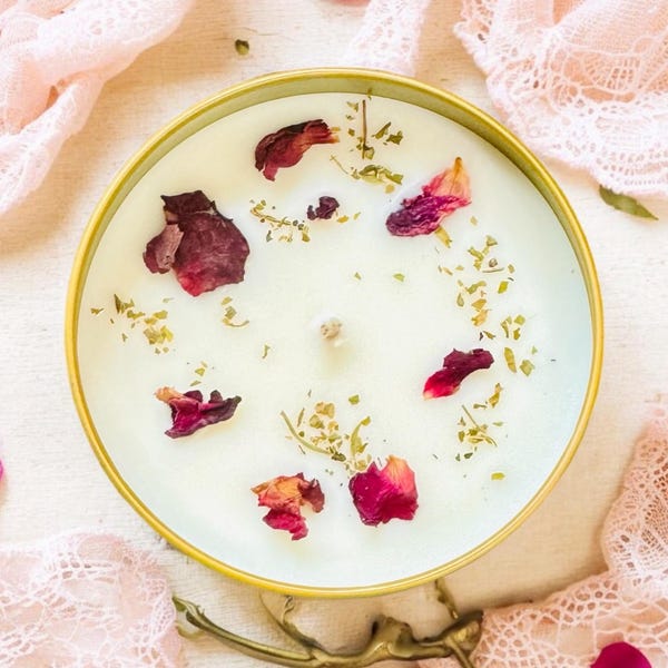 Rose Garden Soy Candle: Herbal Infused with Organic Rose Petals