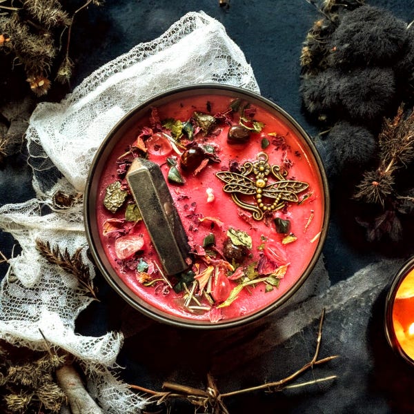 Awaken Inner Strength Soy Candle, Hematite, Organic Herbs, Handmade