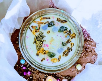 Angels Among Us Soy Candle, Crystals & Organic Herb Infused, Handmade