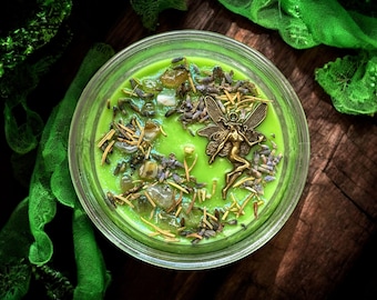 Mystical Fairy Soy Candle: Organic Herbs & Crystals, Handmade