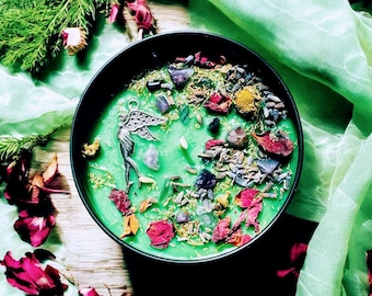 Whispering Fairy Garden Soy Candle, Crystal & Organic Herb Infused, Handmade