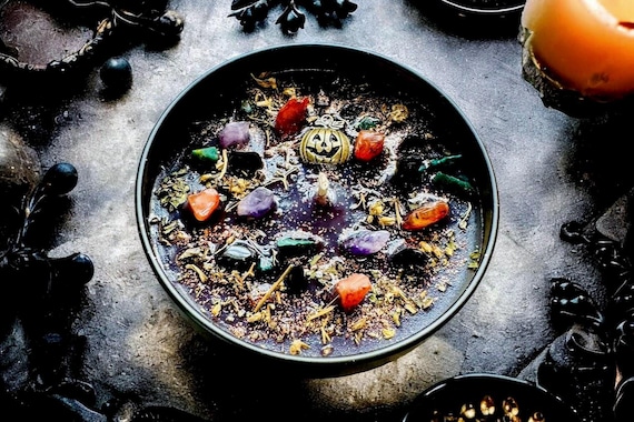 All Hallows Eve Soy Candle, Crystal & Herb Infused, Handmade
