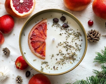 Warm Weather Winter Soy Candle: Pomegranate, Pine & Orange Scent