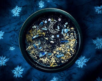 Cozy Winter Nights Soy Candle, Crystal & Organic Herb Infused, Handmade