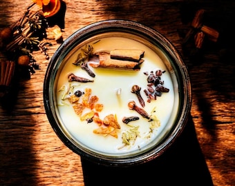Country Christmas Soy Candle: Spiced Apple & Orange Scent, Organic Herbs