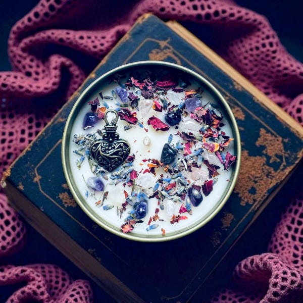 Opulent Enchantment Soy Candle: Crystal & Herb Infused, Handmade