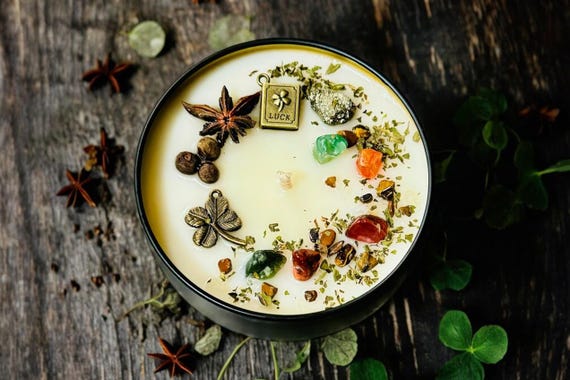 Abundance Soy Candle: Crystal & Organic Herb Infused - Handmade