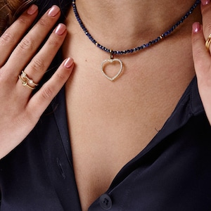 Lapis Lazuli Heart Pendant Beaded Necklace - Sterling Silver Gold-Plated Jewelry - Gemstones Unique Gift