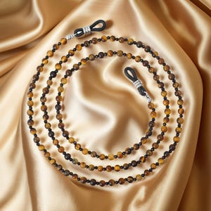Handgefertigte Brillenkette mit Tigerauge und Spinell | Stilvoller Brillenhalter aus natürlichen Edelsteinen | Handgefertigtes natürliches Edelsteinzubehör