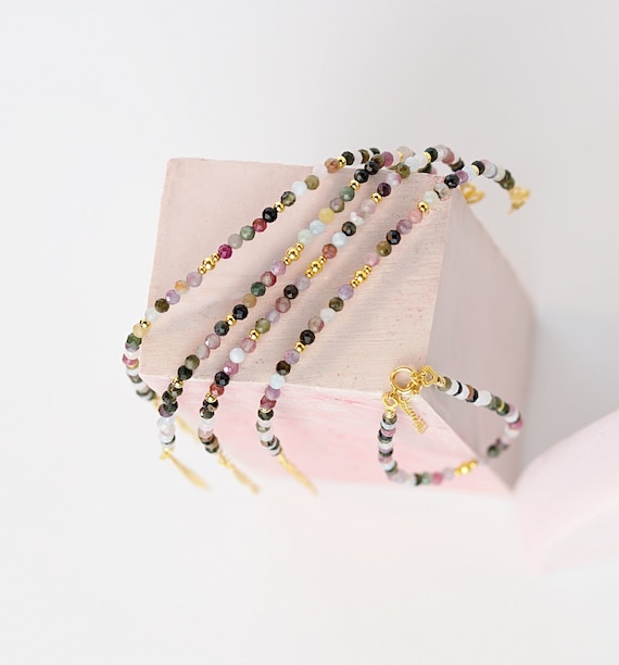 Wonderful women handmade bracelet from margonite and tourmaline, goldpalted silver