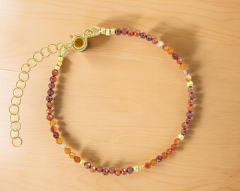 Pulsera de cuentas de cornalina hecha a mano - Joyas con piedras preciosas - Pulsera de cuentas de cornalina naranja