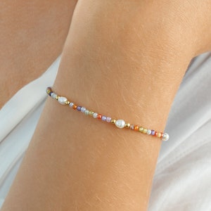 Elegant natural gemstone handmade beaded bracelet with zircon and pearl - the perfect gift for any occasion.