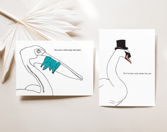 Bird Puns | Letterpress Cards | Swan | Pelican | 2 pack