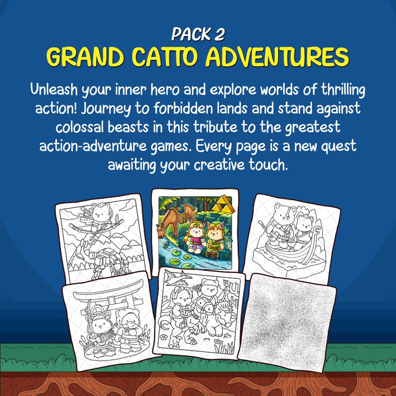 Fuzzy Gamimals Coloring Book – Game Scenes Cute Cats, Pack 2 (PDF) - Etsy