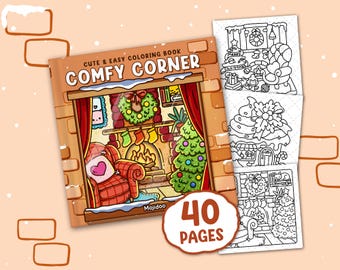 Christmas Coloring Page, 40 Cute Cozy Holiday Pages for Adult, Teen and Kid for Stress Relief, Printable Instant Digital Download PDF