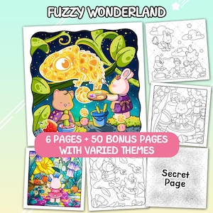 Fuzzy Wonderland Coloring Book – Tiny Cats & Friends (6 Digital Pages PDF)