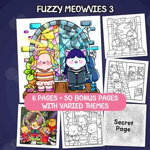 ファジー・ミャウヴィーズぬりえパック3 – テレビの猫、6ページ（PDF）