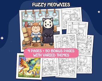 Movie Cats Coloring Book, Adult Coloring Pages (Digital Download PDF)