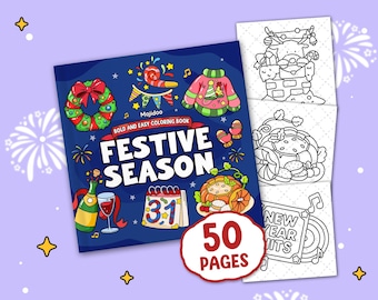 Christmas Coloring Pages, 50 Festive Designs (Digital Download)