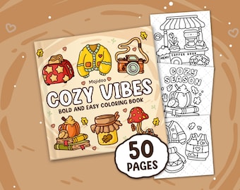Fall Cozy Malbuch, 50 Vintage Herbst Designs (Digitaler Download)