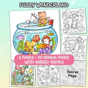 Fuzzy Wonderland Målarbok Paket 3 – Små katter och vänner (PDF)