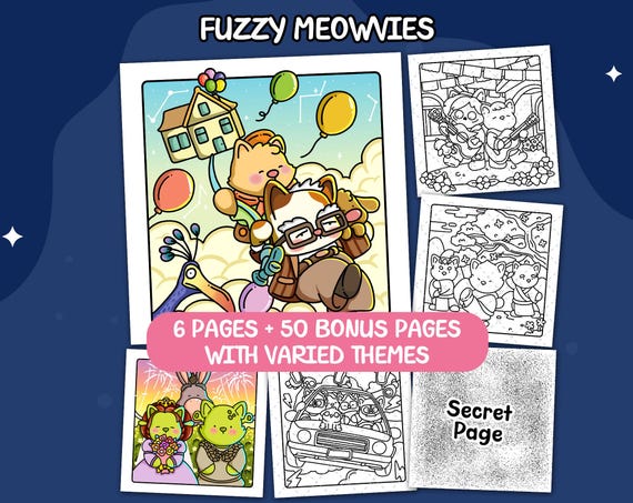 Cute Cats Coloring Book – Fuzzy Meowvies, Cinema Scenes (PDF)