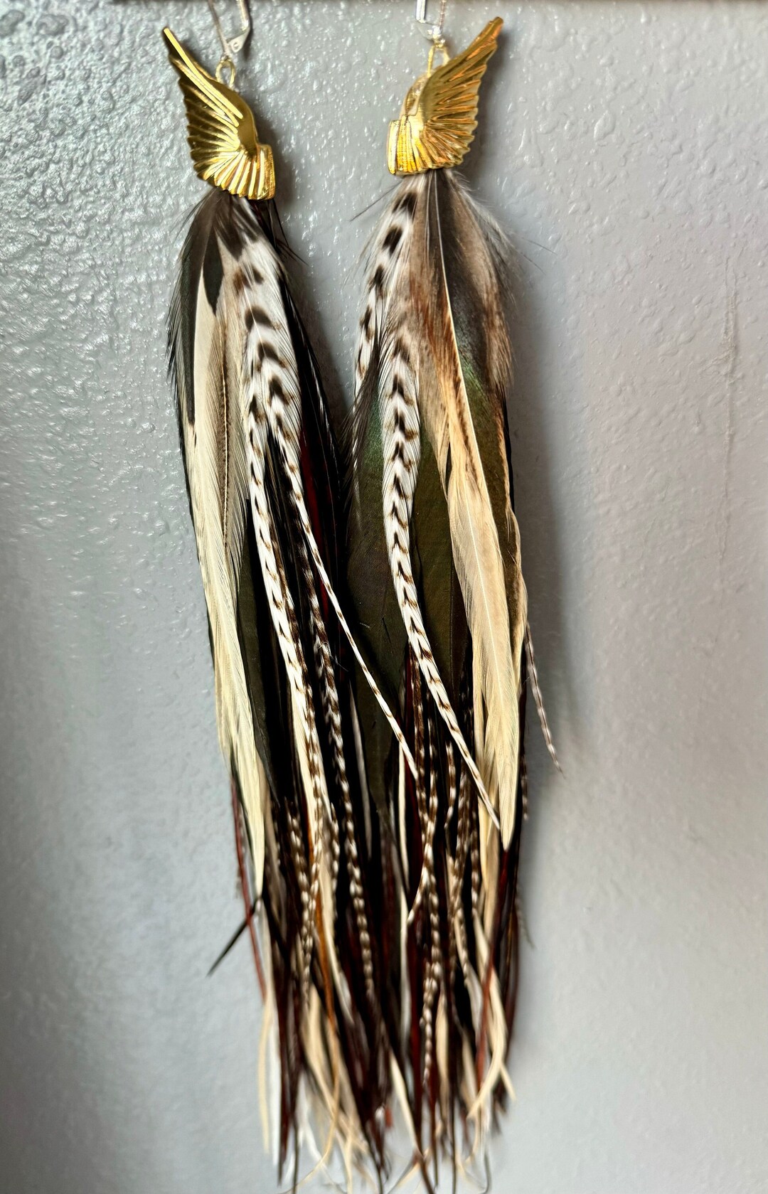 Large wings feather earrings main image 0